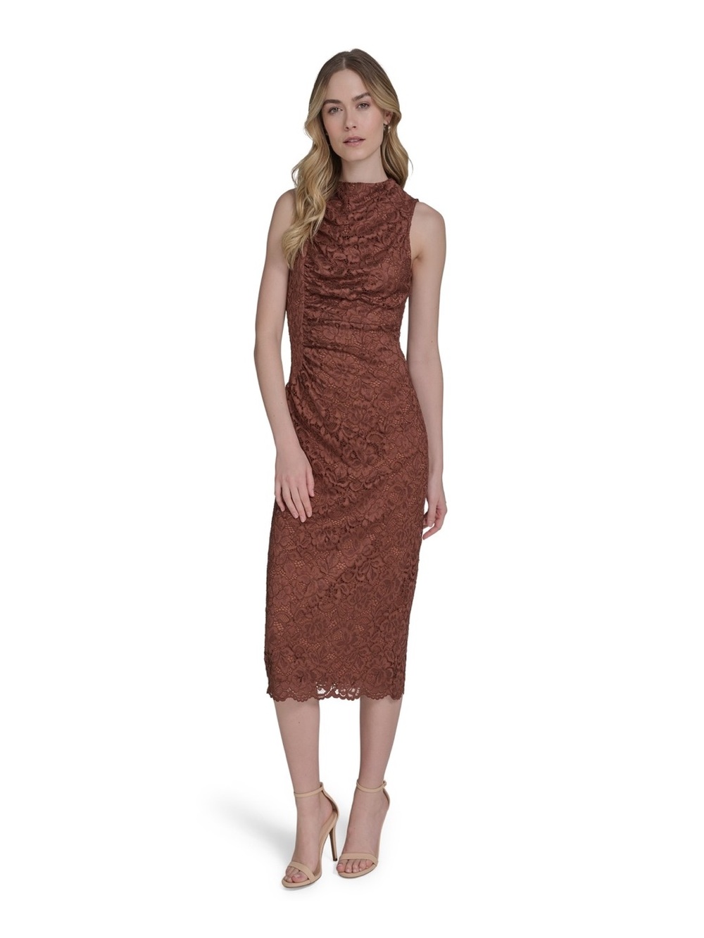 Vince Camuto Brown Sleeveless Lace Midi Dress